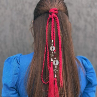 Стрічка для волосся у китайському стилі "Монетка" Червона